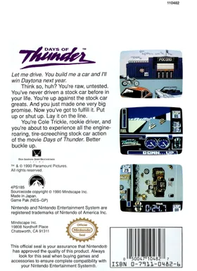 Days of Thunder (USA) box cover back